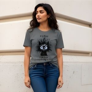 Graphic Tee Charcoal Cat 100% Cotton Size Large